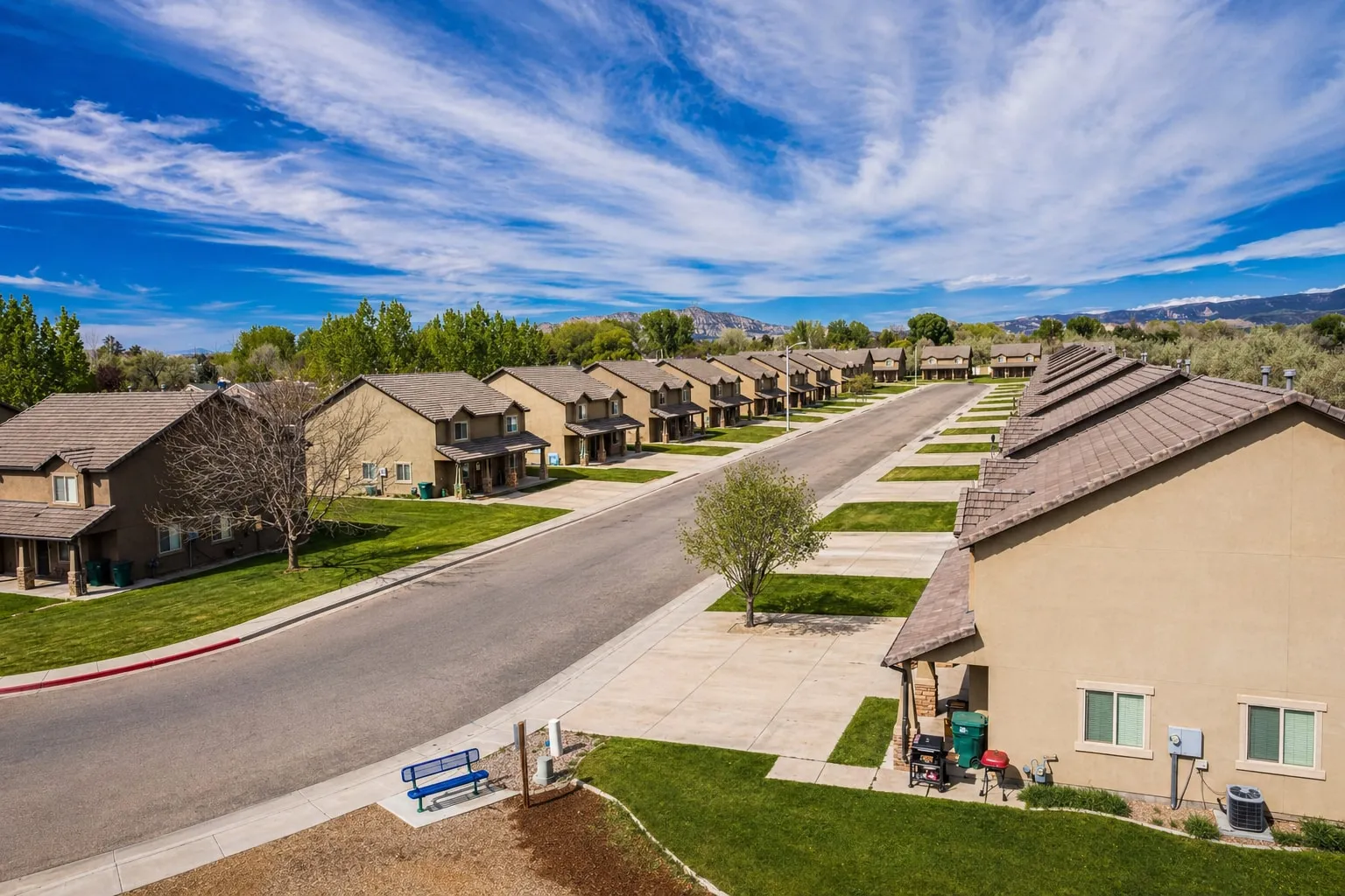 Interior street with landscaped setbacks and sidewalks